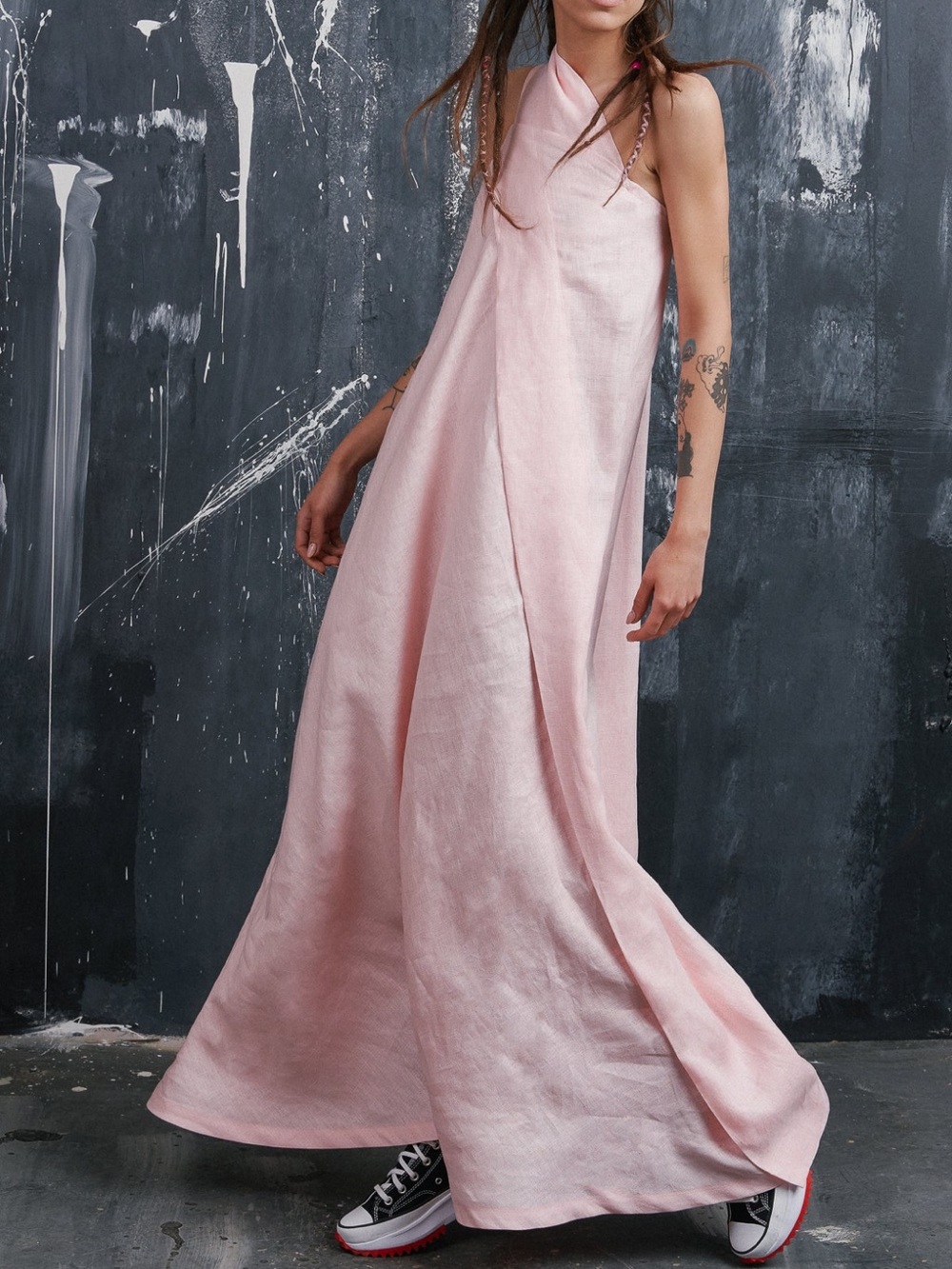 Aakasha Women’s One Shoulder Maxi Linen Dress $105.00 Size Medium New With Tags